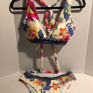 Floral Multicolor Women's Bikini Set - Cream Base